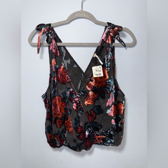 Free People womens Tied To You Tank in Dark Combo Sheer Velvet Burnout S NWT - Picture 2 of 9